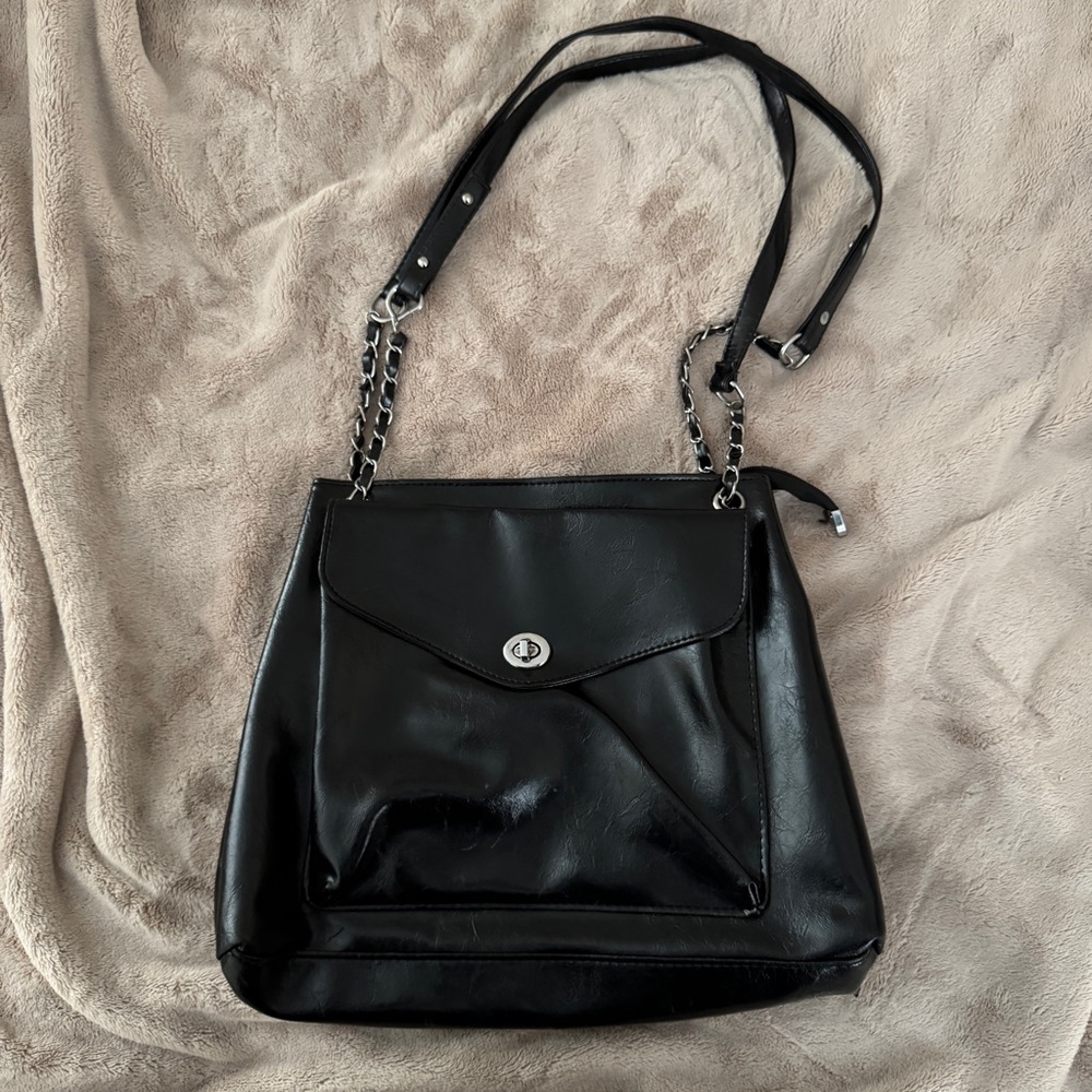 black leather bag